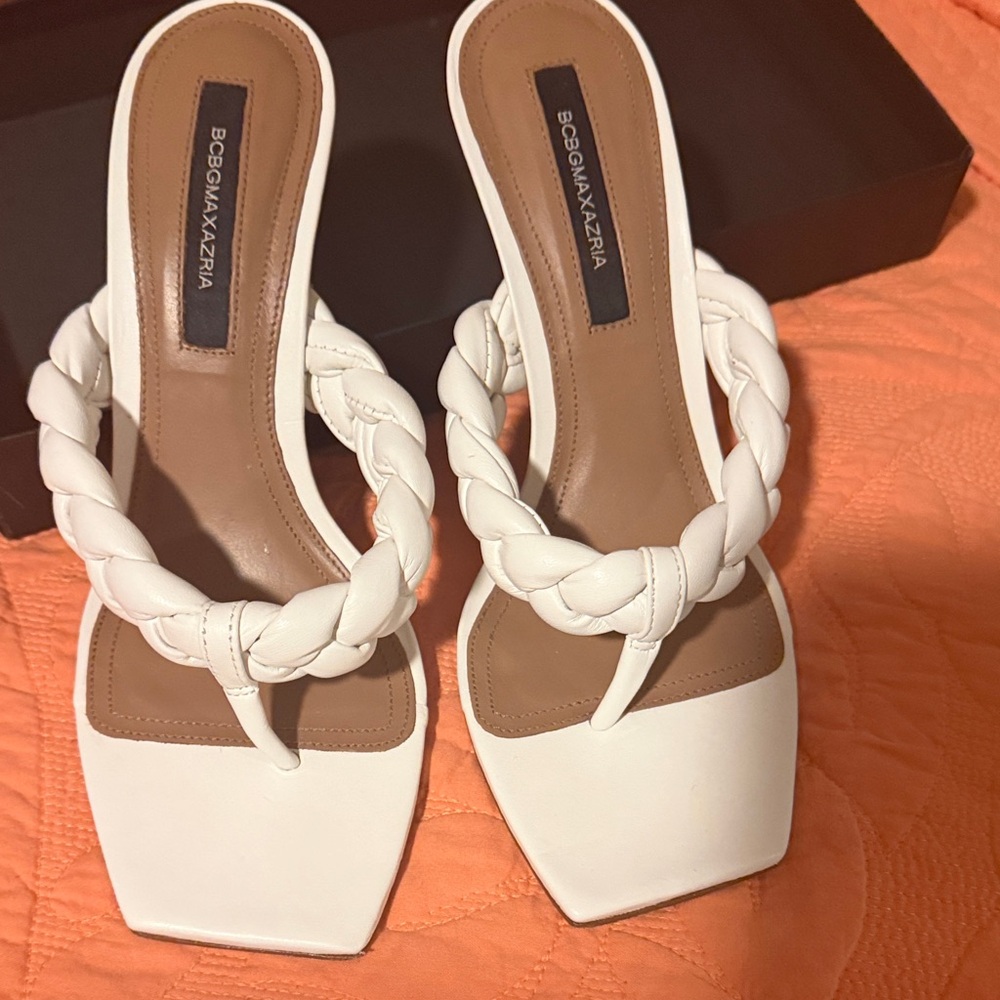 BCBGMaxAzria Women's White Braided Heels
